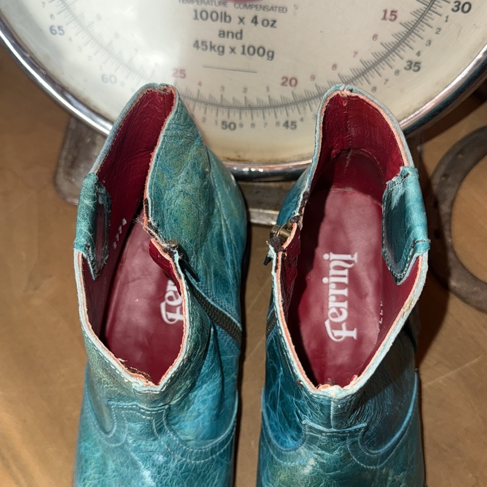 Ferrini Teal Leather Ankle Boots - Picture 7 of 8